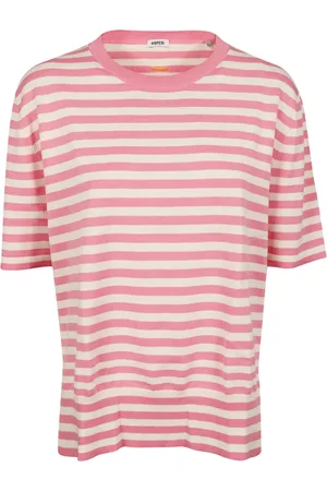 Aspesi Koszulki, Mężczyzna, Różowy, M, T-shirt w paski dla mężczyzn