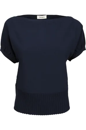 KANGRA CASHMERE Swetry, Kobieta, Niebieski, S, Poliester, Niebieski Top z bufiastymi rękawami z wiskozy