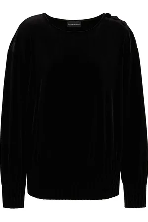 Emporio Armani Swetry, Kobieta, Czarny, S, Poliester, Czarny sweter z okrągłym dekoltem