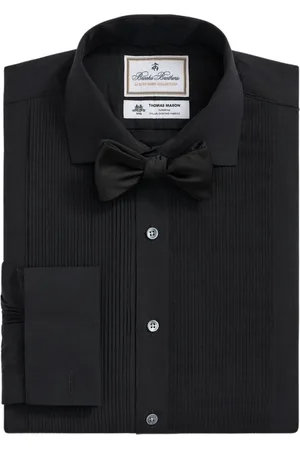 Brooks Brothers Koszule, Mężczyzna, Czarny, L, Bawełna, Czarna koszula frakowa z bawełny z angielskim kołnierzem X Thomas Mason, szwajcarskim plisowanym przodem