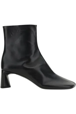 Balenciaga Buty, Kobieta, Czarny, 40 EU, Len, Kwadratowy Nosek Skórzany Botek Czarny