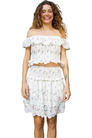 Crās Koszulki, Kobieta, Biały, M, Bawełna, Biały Kwiat Off Shoulder Top