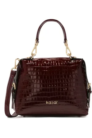 Kazar Torebki, Kobieta, brązowy, ONE SIZE, Maroon tłoczona torebka z lakierowanej skóry