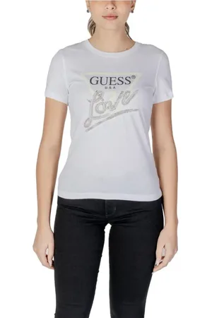 Guess Koszulki, Kobieta, Biały, S, Biała Crystal Tee dla Kobiet