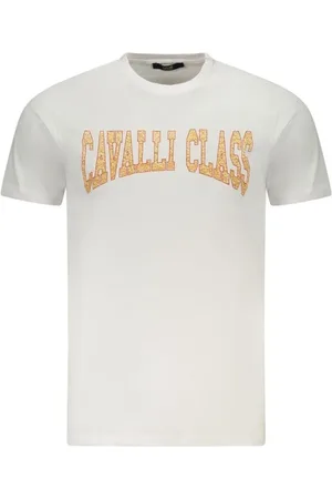 Roberto Cavalli Koszulki, Mężczyzna, Biały, L, Luksusowy T-shirt z Odważnym Nadrukiem
