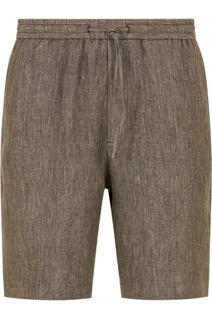 Emporio Armani Szorty, Mężczyzna, Beżowy, XL, Brązowe lniane szorty z elastycznym pasem