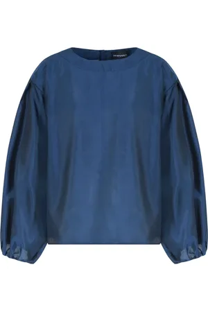 Emporio Armani Bluzki, Kobieta, Niebieski, M, Elegancka Niebieska Bluzka z Szerokimi Rękawami