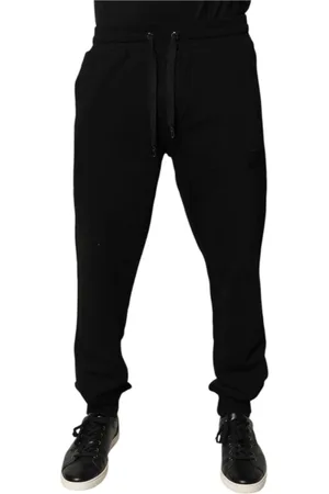 Dolce & Gabbana Spodnie, Mężczyzna, Czarny, XS, Luksusowe Bawełniane Spodnie Jogger z Logo