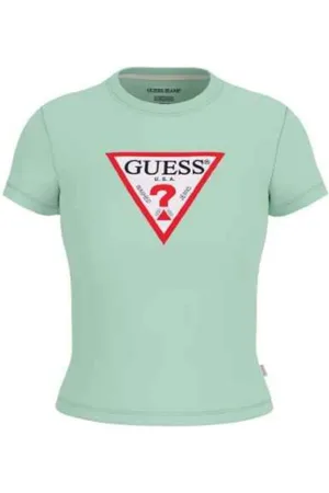Guess Koszulki, Kobieta, Zielony, XS, Ikoniczny Slim Fit Zielony Bawełniany T-shirt