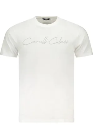 Roberto Cavalli Koszulki, Mężczyzna, Biały, XL, T-shirt z odważnym nadrukiem