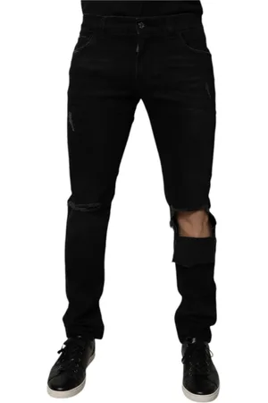 Dolce & Gabbana Jeansy, Mężczyzna, Czarny, L, Czarne Podarte Skinny Jeansyy z Logo