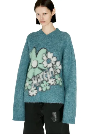 MARTINE ROSE Swetry, Kobieta, Niebieski, M, Sweter z graficznym wzorem V-neck