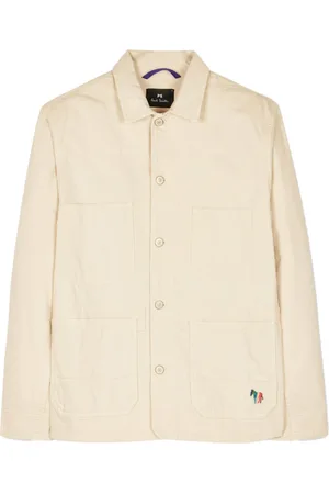Paul Smith Kurtki, Mężczyzna, Beżowy, L, Kurtka z tkaniny twill z haftem zebrą