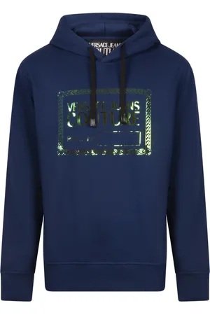 VERSACE Bluzy, Mężczyzna, Niebieski, S, Iridescent Fleece Hoodie Granatowy