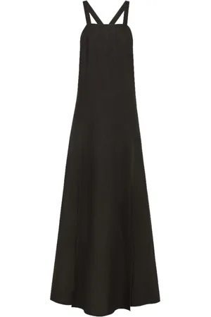 FORTE FORTE Sukienki, Kobieta, Czarny, S, Elegancka Sukienka z lnianymi ramiączkami