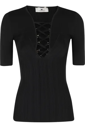 Elisabetta Franchi Swetry, Kobieta, Czarny, M, Czarny Sweter z Dekoltem w serek