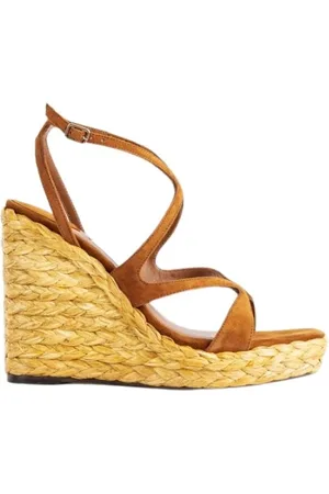 Jimmy Choo Buty, Kobieta, brązowy, 36 EU, Zamsz, Brązowe Sandały na Koturnie zamszowe i z rafii