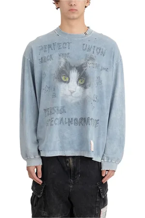 MIHARA YASUHIRO Bluzy, Mężczyzna, Niebieski, S, Wybielony Bawełniany T-shirt z Długim Rękawem