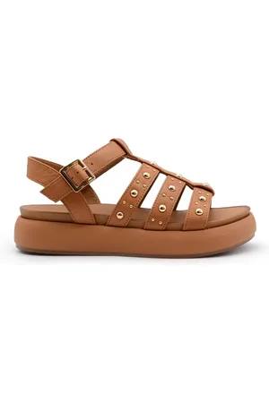 Inuovo Buty, Kobieta, brązowy, 38 EU, Lekkie skórzane sandały z złotymi ćwiekami