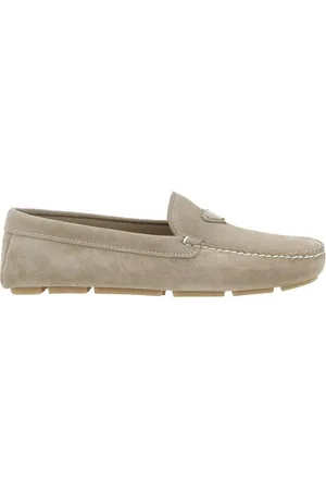 Prada Buty, Mężczyzna, Szary, 43 EU, Zamsz, Mokasynyy z Znakiem Firmowym