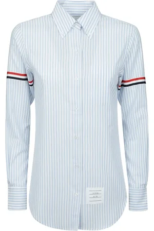 Thom Browne Bluzki, Kobieta, Niebieski, 2XS, Koszula w paski z ikonicznymi detalami