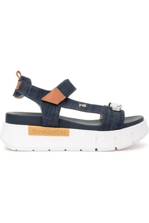 Nero Giardini Buty, Kobieta, Niebieski, 38 EU, Denim, Sandały z Denimu na Platformie z Paskiem wokół kostki
