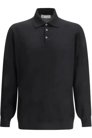Brunello Cucinelli Koszulki, Mężczyzna, Czarny, S, Wełna, Wełniana koszulka polo z prążkowanym kołnierzykiem