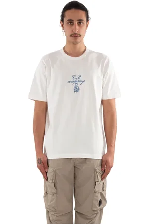 C.P. Company Koszulki, Mężczyzna, Biały, M, Twisted Jersey Embro Tee