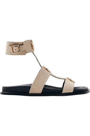 ALOHAS Buty, Kobieta, Biały, 39 EU, Zamsz, Clarisa Zamsz Kremowe Skórzane Sandały
