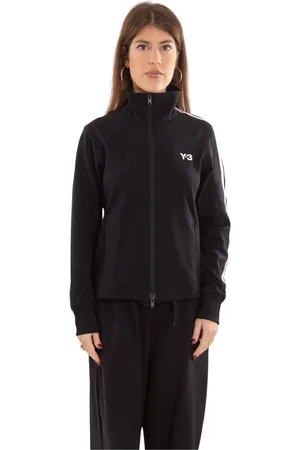 Y-3 Bluzy, Kobieta, Czarny, M, Czarna Kurtka Track z 3 Paskami