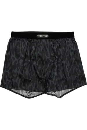 Tom Ford Bielizna, Mężczyzna, Niebieski, S, Jedwabne Szorty Bokserki w Wzór Leoparda