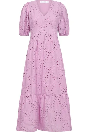 Co`Couture Sukienki, Kobieta, Różowy, L, Elegancka Sukienka z Plisami Anglaise