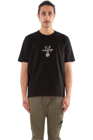 C.P. Company Koszulki, Mężczyzna, Czarny, L, Twisted Jersey Embro Tee