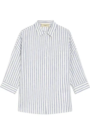 Max Mara Bluzki, Kobieta, Niebieski, L, Koszula w paski lniana