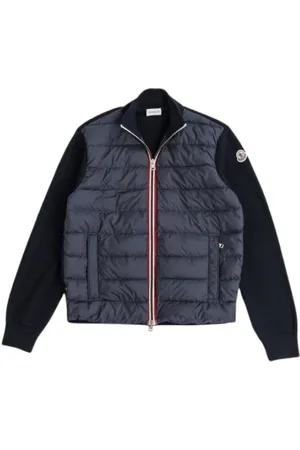 Moncler Kurtki, Mężczyzna, Niebieski, XL, Granatowy Pikowany Sweter z Zamkiem