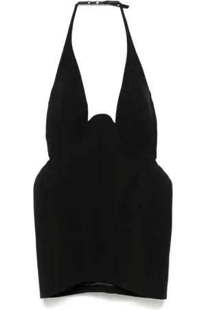 MUGLER Sukienki, Kobieta, Czarny, M, Czarna Sukienka Mini z Elementami Rzeźbiarskimi