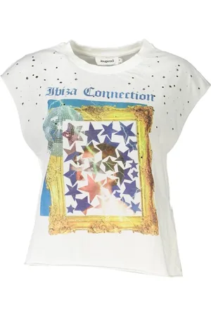 Desigual Koszulki, Kobieta, Biały, XL, Bawełna, Biała Bawełniana Koszulka Damska