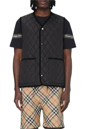 Burberry Kurtki, Mężczyzna, Czarny, L, Pikowana Kamizelka z Wykończeniem z Weluru