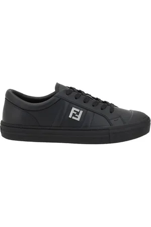 Fendi Buty, Mężczyzna, Czarny, 43 EU, Len, Skórzane Sneakersy z Ikonicznym Logo
