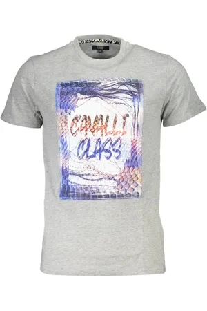 Roberto Cavalli Koszulki, Mężczyzna, Szary, XL, T-shirt z nadrukiem logo