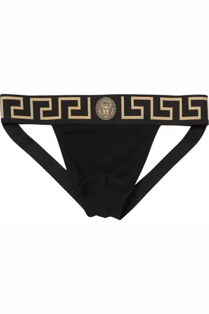 VERSACE Bielizna, Mężczyzna, Czarny, L, Jockstrap z motywem Greckiego Klucza dla Mężczyzn