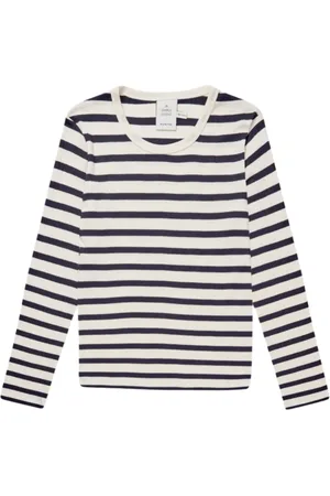 Munthe Koszulki, Kobieta, Niebieski, S, Bawełna, Paski Navy Sweter z Kobiecymi Szczegółami