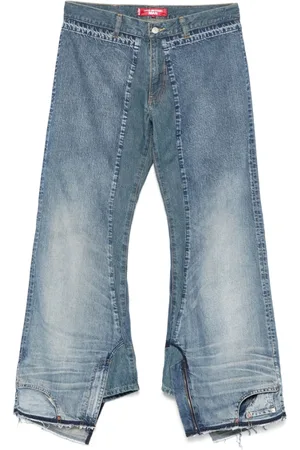 JUNYA WATANABE Jeansy, Mężczyzna, Niebieski, M, Indigo Jeansy z Logo Patch