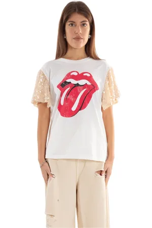 ANIYE BY Koszulki, Kobieta, Beżowy, L, Koszulka Rolling Stones z cekinami w beżu