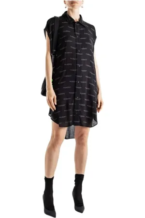 Balenciaga Sukienki, Kobieta, Czarny, L, Len, Elegancka Sukienka Bez Rękawów Z Zapięciem Na Guziki