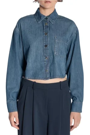Kaos Bluzki, Kobieta, Niebieski, S, Denim, Denim Crop Shirt Rp 6Dk 018