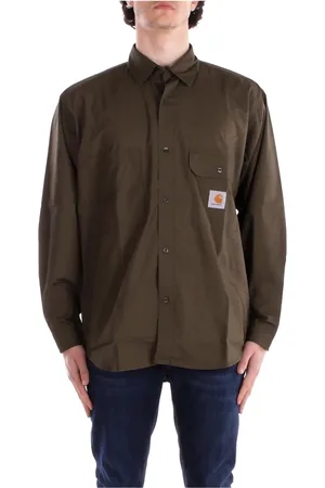 Carhartt Koszule, Mężczyzna, Zielony, M, Koszula z logo i kieszenią na przodzie