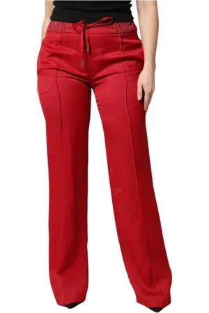 Dolce & Gabbana Spodnie, Kobieta, Czerwony, M, Czerwone Spodnie Straight Fit z wiązaniem