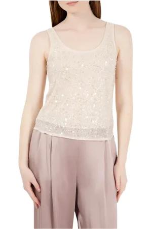 Kaos Koszulki, Kobieta, Beżowy, S, Stylowy Top z Aplikacjami