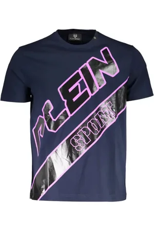 Philipp Plein Koszulki, Mężczyzna, Niebieski, L, Bawełna, Niebieski T-shirt mski z baweny Dynamiczny nadruk
